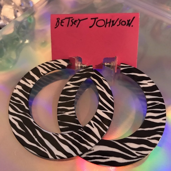 Vintage rare white trash y2k Zebra hoop earrings Betsey Johnson playboy sexy - Picture 2 of 3